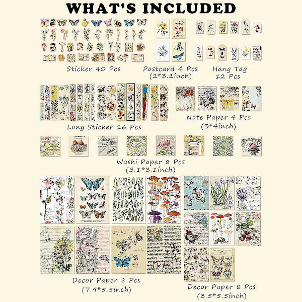 100 kpl Vintage-tyylisiä Scrapbooking-tarvikkeita Pakkaus Roska-lehti Taiteelle