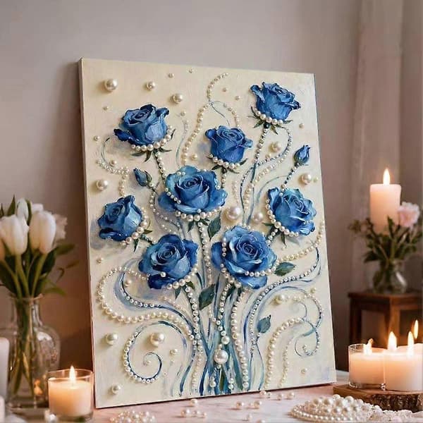 Perlemalingssæt 30x40cm - Diamant Perlekunst Håndværk - Ramme Inkluderet E