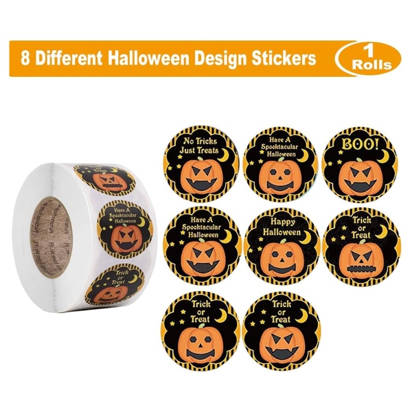 Halloween-klistermærker til børn, 1 tomme 500 pakke runde Halloween-græskar-klistermærkerulle til Halloween-fest Style-1