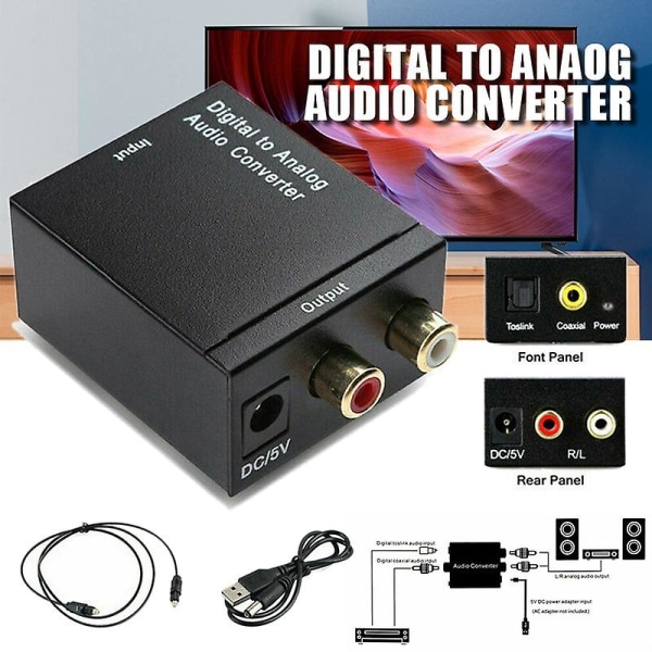Digital til analog lydkonverter optisk fiber Toslink koaksial signal til Rca R/l lyddekoder Spd