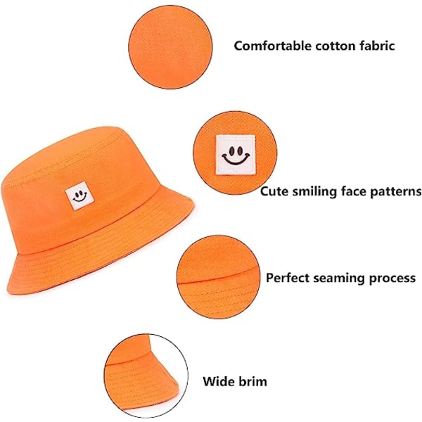 Barnsolhatt Smile Face Bucket Hat för flickor Pojkar Sommarsolskydd Bomull U orange