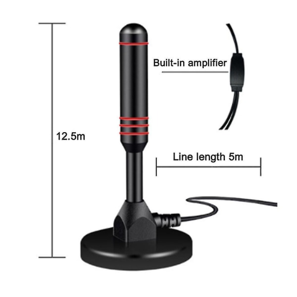 Digital HDTV-antenn - Inkluderar magnetisk bas och koaxialkabel - Tv-antenn marksänd tv-antenn - inomhus eller utomhus