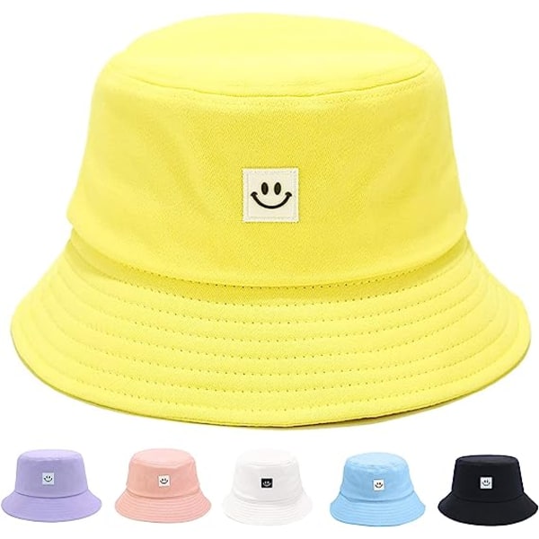 Barnsolhatt Smile Face Bucket Hat för flickor Pojkar Sommarsolskydd Bomull U yellow