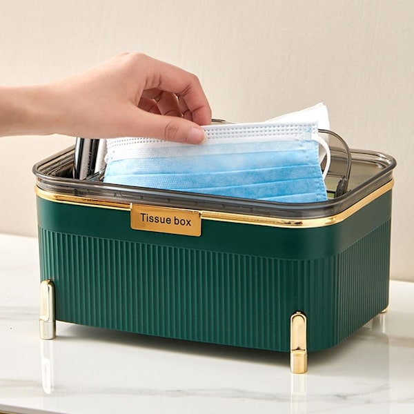 Rektangulär servettlådeöverdrag med förvaringsfack, dekorativ ansiktsvävnad light water green