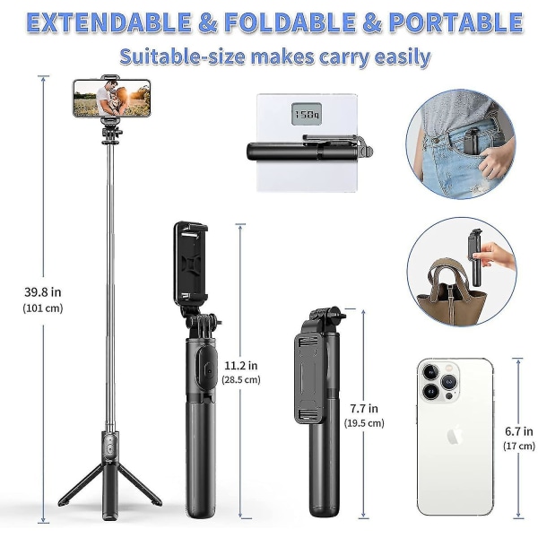 Selfie Stick-stativ med löstagbar trådlös fjärrkontroll