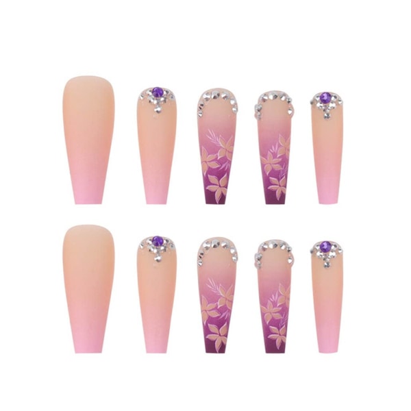 Extra Långa Press-on Naglar, Rhinestone Rosa Falska Naglar med Glitter Akryl Full