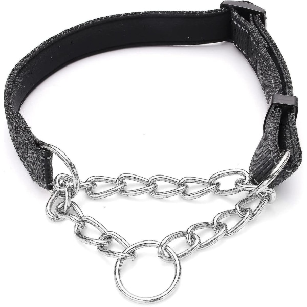 Halsbånd til hunde, reflekterende nylon justerbar kædehalsbånd i rustfrit stål til små mellemstore hunde black XL