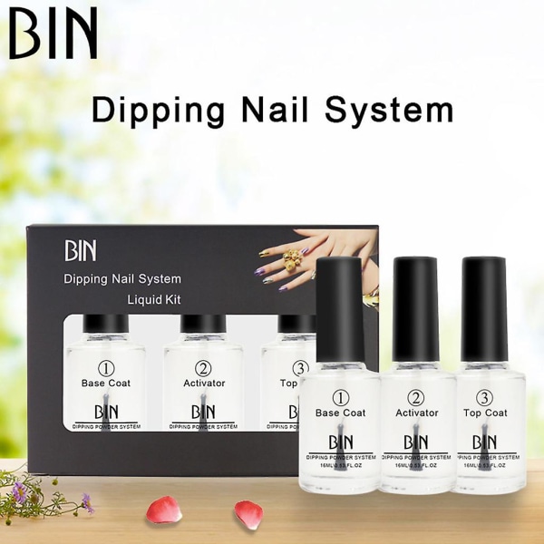 3 st/set 15 ml nagelfärg doppningspulver Pro Polish Starter Kit bas topplack
