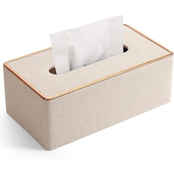 Servetthållare i PU-läder, rektangulär servetthållare för Kleenex-box Linen Platinum