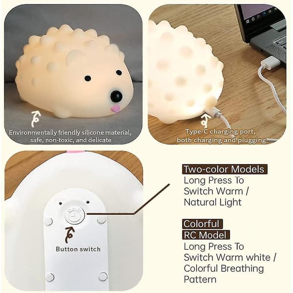 Piggsvin Nattlys Søt Piggsvin USB Nattlys