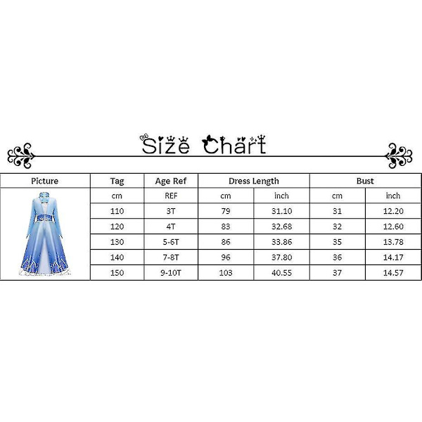 Elsa Cosplay Kostyme Jente Prinsesse Kjole 140