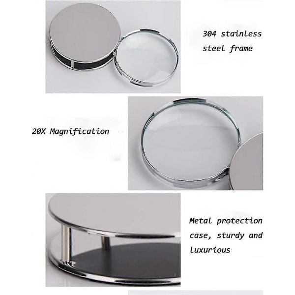 20x Foldbar Lommeforstørrelsesglas Med Metaletui Foldbar Læseforstørrelsesglas Bærbar