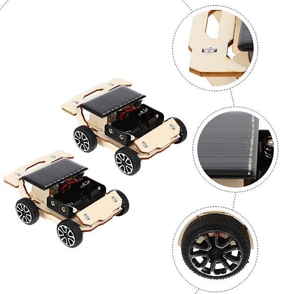 2 set solcellsbil montering leksaker barn DIY solcellsdriven bil leksaker trä solcellsbil leksaker