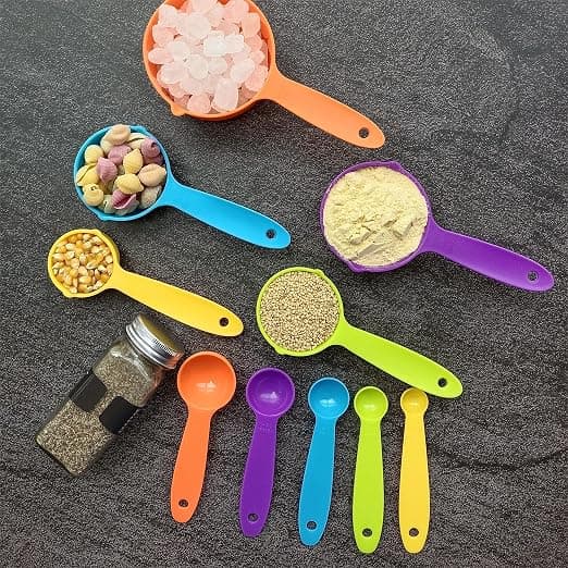 Plastmätkoppar och skedar set, 10 delar plast mätkopp