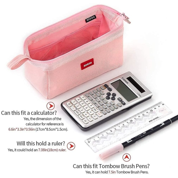 Penal med stor kapasitet Pennepose Multifunksjonell blyantveske for skoleelever Tenåringsjenter Kontor kvinner Voksen (lyse rosa)
