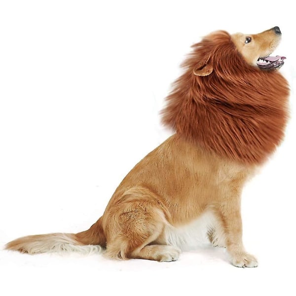 Mørkebrun løvemankostyme til hund, parykk til stor kjæledyrfestival Fest Fancy hårklær med øre