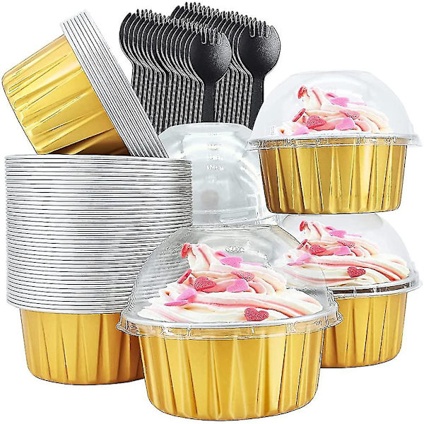 Cupcake Liner, Cupcake Liners Med Dome Låg 50 Pakke, Fri-Air 5oz Aluminiumsfolie