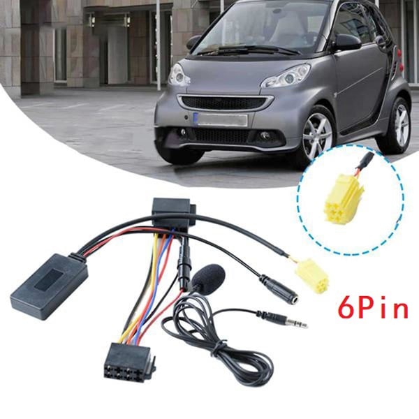 6-pinners bil Bluetooth lydadapter mikrofon håndfri Aux-kabel for 159 Smart Fortwo 451