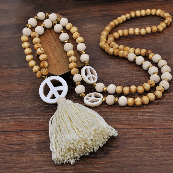 Peace hänge halsband för kvinnor Boho estetisk tofs trä N2368