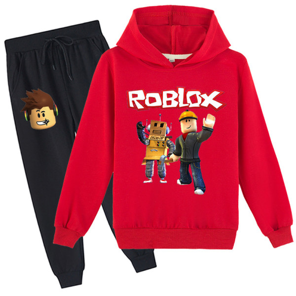Roblox hættetrøjetøj Termisk hættetrøje til børn Roblox hættetrøjesæt med tryk red 160cm