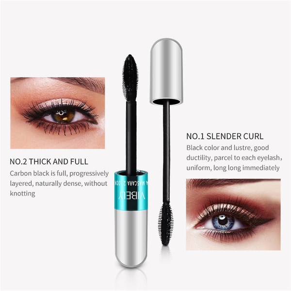 2 in 1 Vibely Mascara 5x pidempi vedenpitävä kosmetiikka luonnollisesti pidentävään ja paksuuntavaan, ei paakkuuntuvaa 4d silkkikuituripsiväriä