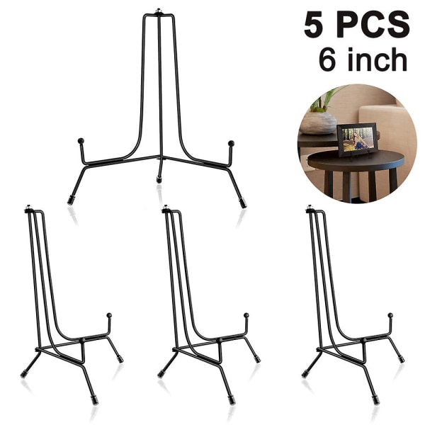 5-pack järndisplayställ, svart järnstaffliplatta display fotohållare stativ, visar fotoramar, dekorativa plattor, surfplattor och konst