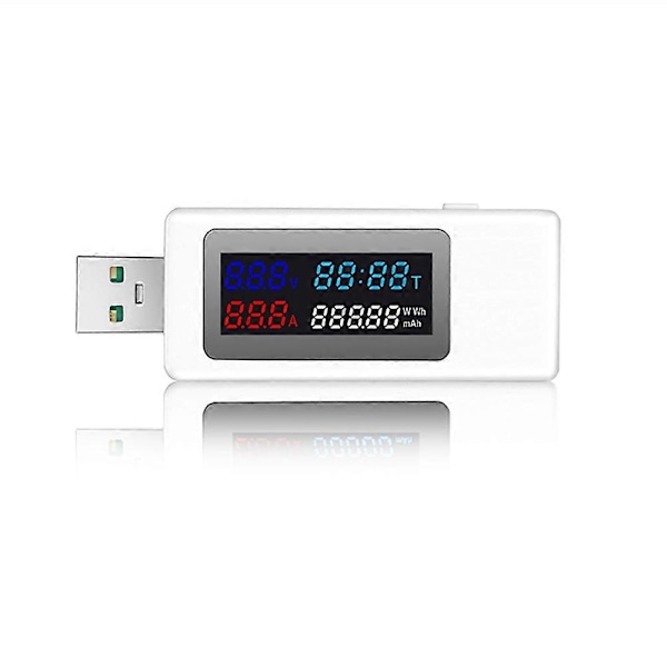 6 i 1 USB Tester DC4-30V IPS Display Digital Spændings Effekt Timing Kapacitetsmåler Detektor til Strøm, Spænding, Hvid