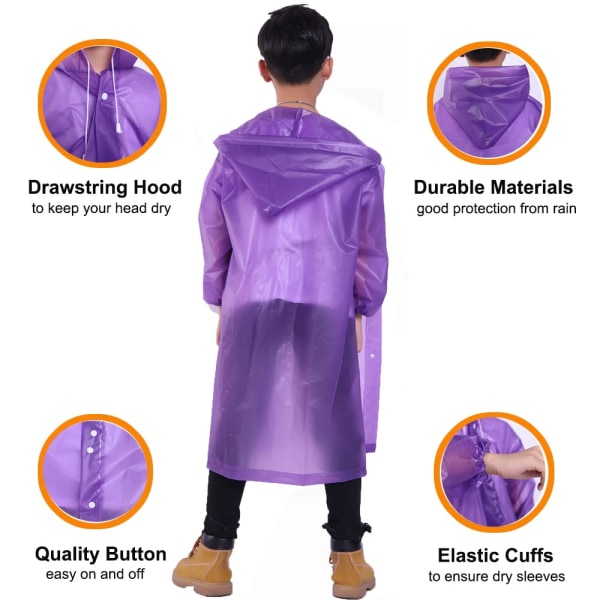 Regnfrakke til børn, [2 pakke] EVA Kids Regnfrakke Genanvendelig regnponchojakke til drenge og piger 6-13 år