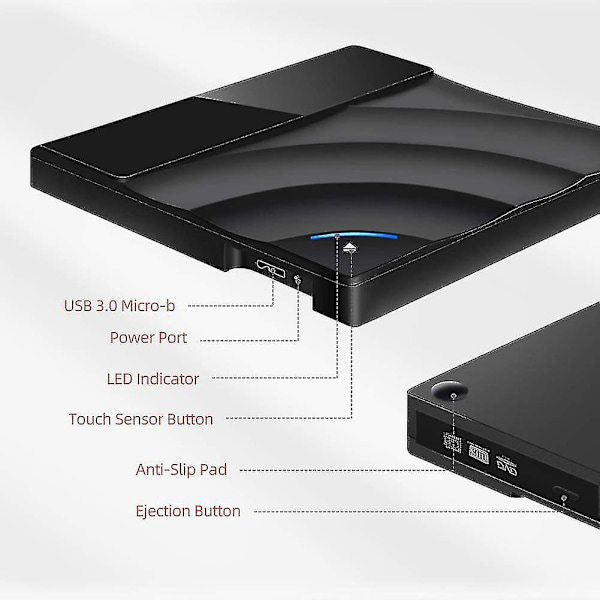Extern CD/DVD-enhet, USB 3.0 & Typ C-adapter CD DVD RW Re