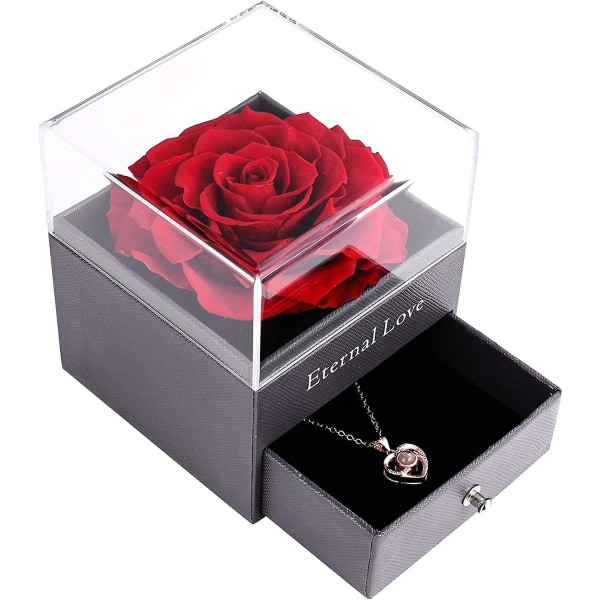 Sunrain Bevarad Äkta Ros Med Love You Halsband I 100 Språk Presentset, Förtrollad Äkta Rosblomma För Alla Hjärtans Dag Bröllopsdag Födelsedag