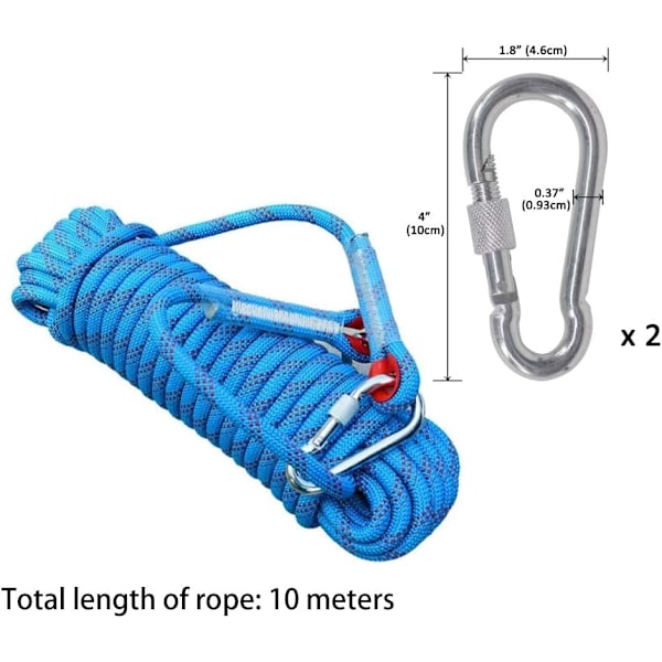 8mm 10m Bergsklättring Rep med 2 Karabiner Bergsklättring