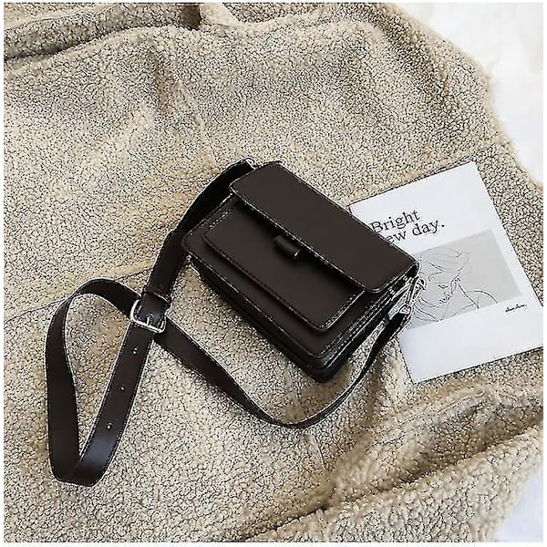 Sort Fashionable Dame Pu Læder Crossbody Taske, Kort Klap Skuldertaske (19.5cm*16cm*9cm)
