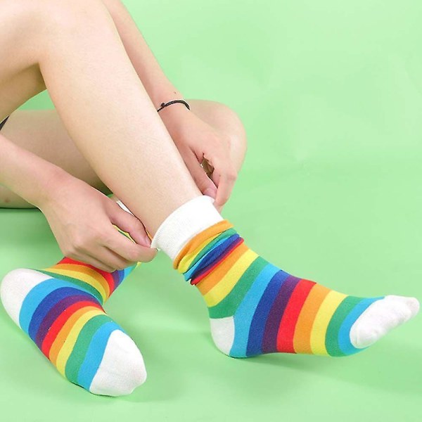 Uformelle lange sokker Søtstripete regnbuesokker Candy Color Mote Elastisitet