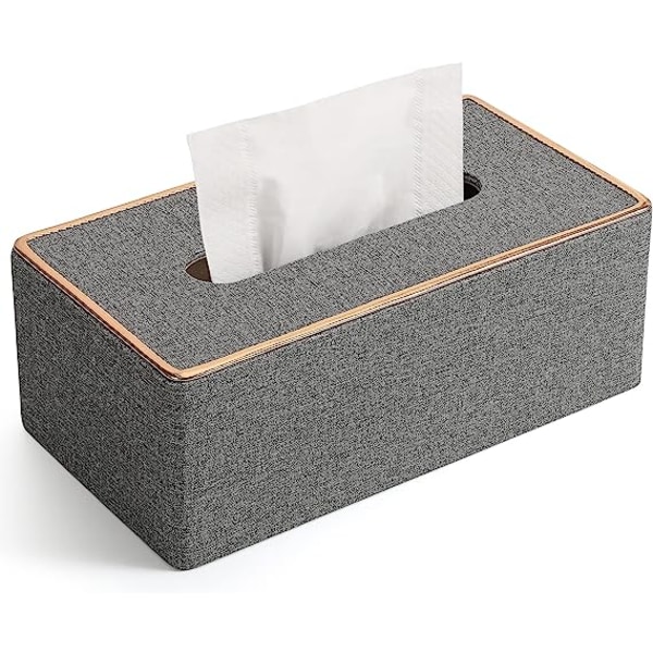 Servetthållare i PU-läder, rektangulär servetthållare för Kleenex-box Linen gray gold