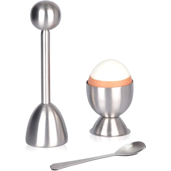 Eggeskjærersett, komplett sett med verktøy for kokte egg, eggeåpner i rustfritt stål, eggeskallskjærer, inkludert eggekopper, skjærer, skjeer, enkel eggeåpner