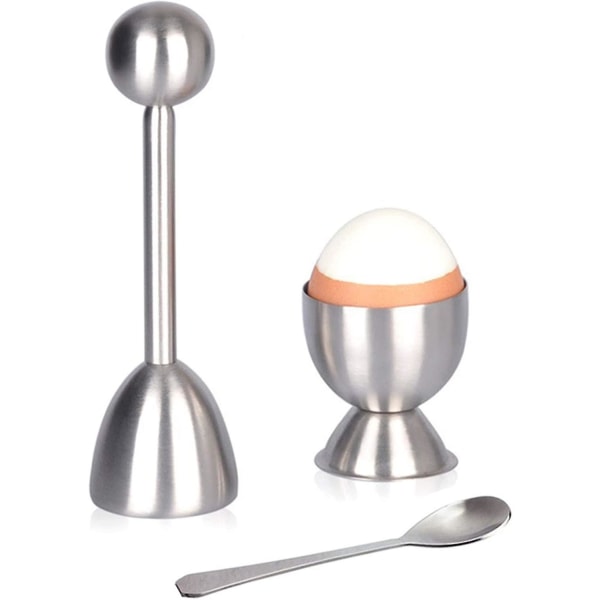 Set, Helkokta ägg set, äggöppnare i rostfritt stål, äggskalsskärare, innehåller äggkoppar, skärare, skedar, lätt äggöppnare