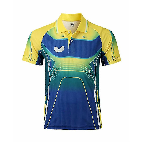 Tennis, sulkapallo, pöytätennispaita, miesten ja naisten lyhythihainen kesäkaulus T-paita yellow 4XL(Man)