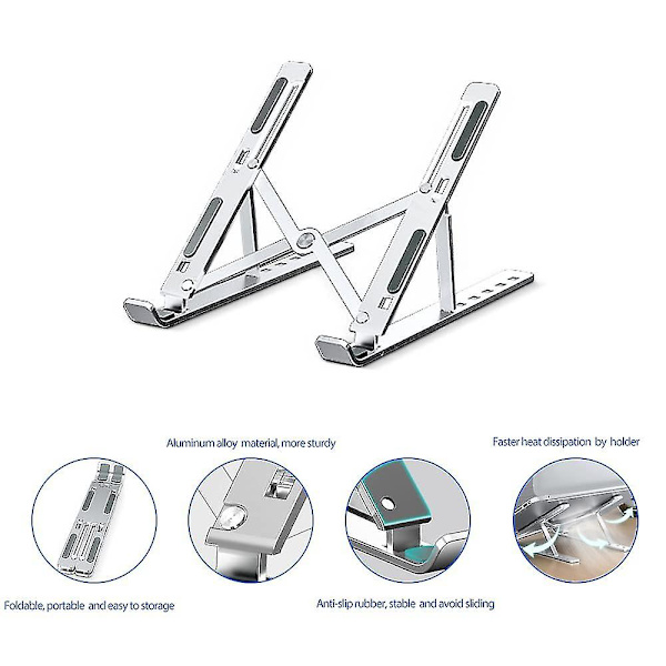 Laptopstativ, Aluminium Laptopstativ, Höjdjusterbart Fällbart Stativ (silver)