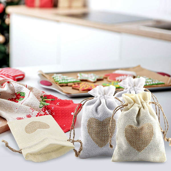 24 stk. Burlap-poser med snøre Candy gavepose til Stuf