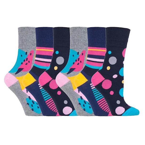 6 stk. damestrømper med blidt greb, ikke-elastiske, str. 4-8 UK Multi navy
