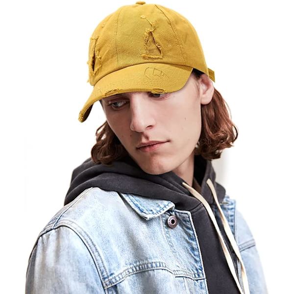 Vintage Distressed Washed Baseball Cap Mænd Kvinder Justerbar Trucker Hat Golf Dad Hat (Gul) bright yellow