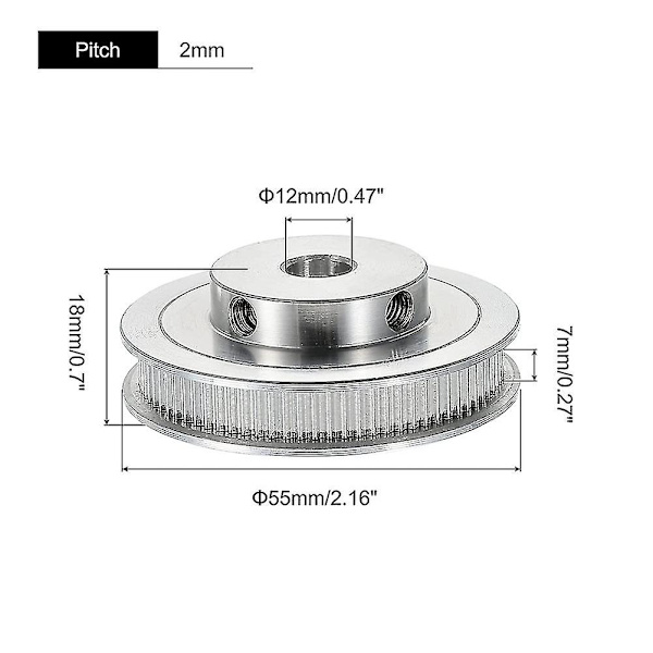 80 tänder 12 mm hål timingremskiva, aluminium synkronhjul silver med skruv för 3d-skrivarrem