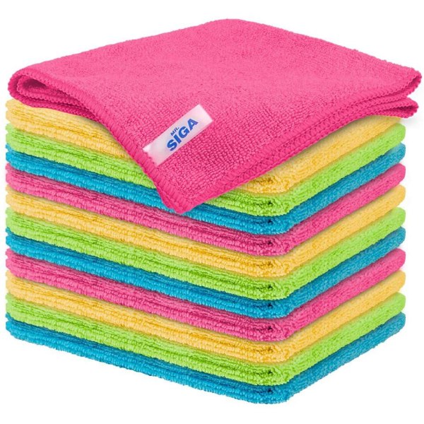 Mikrofiber rengjøringskluter, 8-paks rengjøringskluter, rengjøringshåndklær i 4 fargekombinasjoner, 11,5" X 11,5" (grønn/blå/gul/rosa)