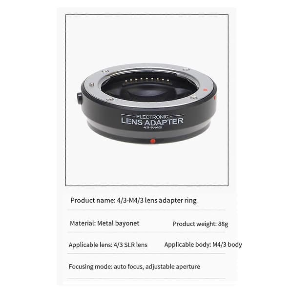 4/3 til /3 Kamera Adapter Ring Auto Fokus Linse Mount for