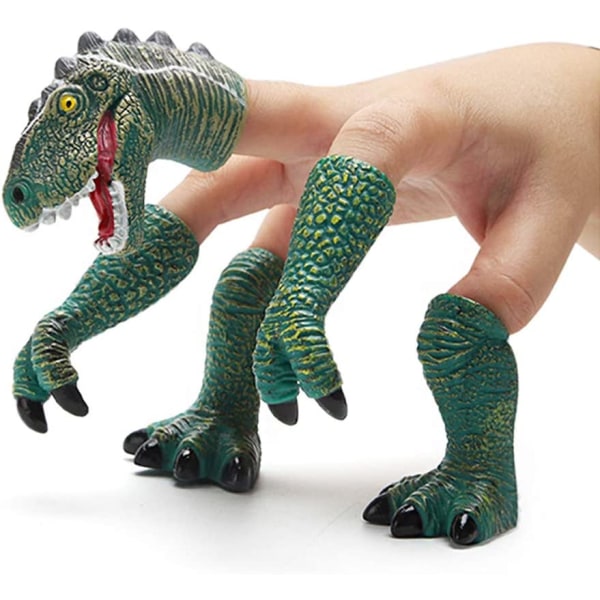 Dinosaur Finger Hand Puppet Handi Dino T-rex Puppets Animal Raptor Finger Toys for Kids (Tyrannosaurus-Cyan)