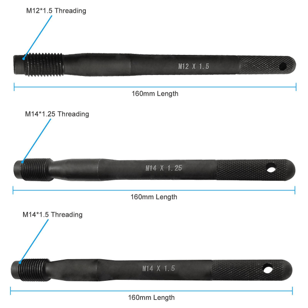 Svart 3 stk hjulhenger justeringsstift guideverktøy hjulmutter bolt bilmekaniker verktøy hjulmonteringsguide bolt metrisk M12x1.5, M14*1.25 og M14*1.