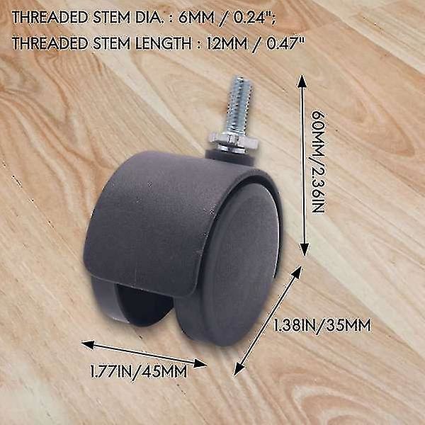 6mm gevindstang 40mm dobbelt roterende hjul sort