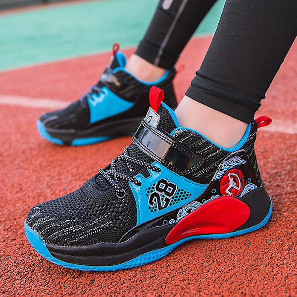 Pojkar Basketbollskor Mjuka halkfria Sneakers Barn Löparskor 2808 BlackBlue 39