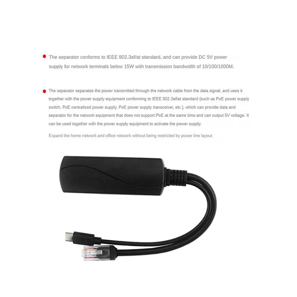 Gigabit Poe Splitter 5v3a 1000mbps Type-c Power Over Ethernet For For For Ip Kamera For 4