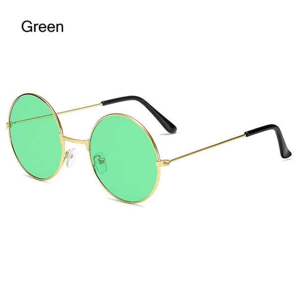 1 stk Retro Runde Hippie Solbriller Mote Sirkel Metallramme Solbriller For Kvinner Menn Disco Festbriller Sommer Kjørebriller A -green